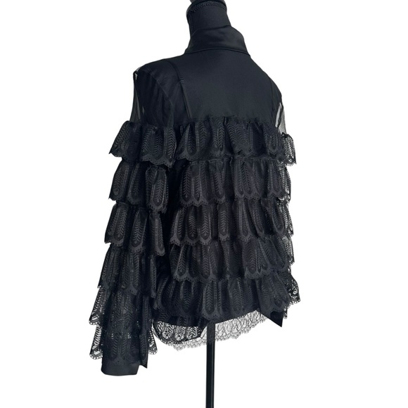 🖤Victorian Gothic Lace Ruffle Blouse | Sheer Black Romantic Tiered Top Size M - Picture 8 of 14